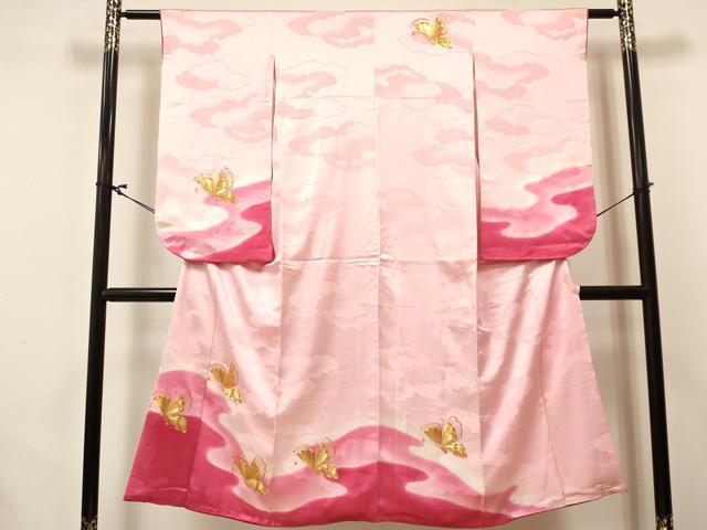 平和屋着物[]七五三　女の子　７歳　祝着　四つ身　長襦袢(袷)セット　駒刺繍　霞舞蝶文　暈し染め　逸品　DABA3811ma