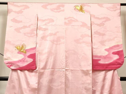 平和屋着物[]七五三　女の子　７歳　祝着　四つ身　長襦袢(袷)セット　駒刺繍　霞舞蝶文　暈し染め　逸品　DABA3811ma