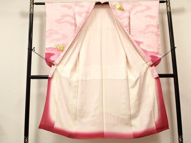 平和屋着物[]七五三　女の子　７歳　祝着　四つ身　長襦袢(袷)セット　駒刺繍　霞舞蝶文　暈し染め　逸品　DABA3811ma
