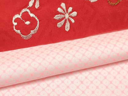 平和屋着物[]七五三　女の子　７歳　祝着　四つ身　長襦袢(無双仕立て・半衿刺繍)セット　花車　金彩　逸品　DABA3814ma