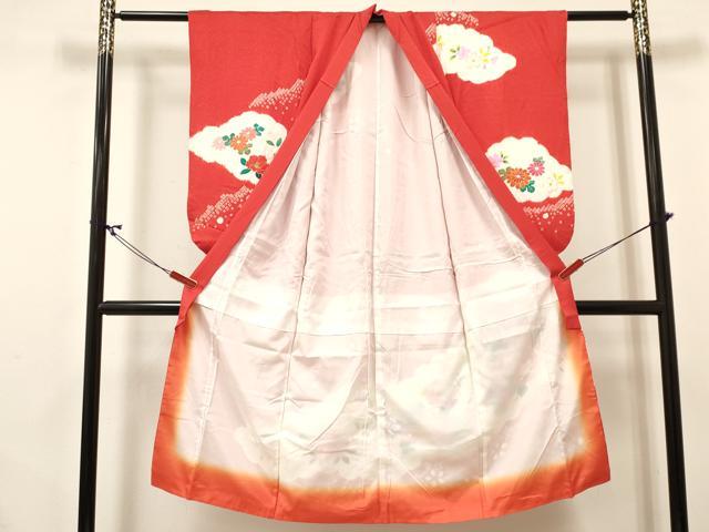 平和屋着物[]七五三　女の子　７歳　祝着　四つ身　襦袢(袷・半衿刺繍)セット　絞り　扇面花文　金彩　逸品　DABA3816ma