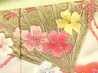 平和屋着物[]七五三　女の子　７歳　祝着　四つ身　長襦袢(無双仕立て)セット　駒刺繍　檜扇花文　暈し染め　金銀糸　逸品　DABA3817ma