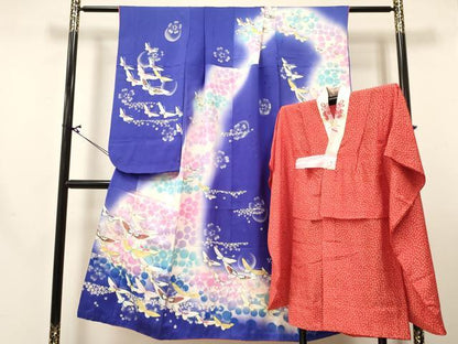 平和屋着物[]七五三　女の子　７歳　祝着　四つ身　襦袢セット　作家物　しゃぼん玉　花蝶文　暈し染め　金銀彩　逸品　DABA3819ma