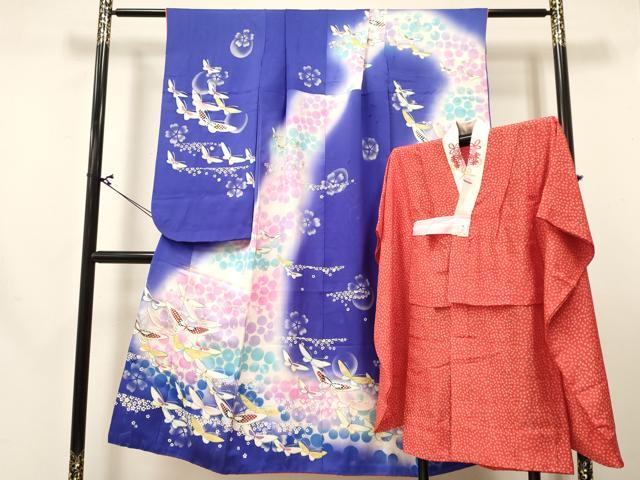 平和屋着物[]七五三　女の子　７歳　祝着　四つ身　襦袢セット　作家物　しゃぼん玉　花蝶文　暈し染め　金銀彩　逸品　DABA3819ma