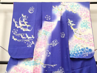 平和屋着物[]七五三　女の子　７歳　祝着　四つ身　襦袢セット　作家物　しゃぼん玉　花蝶文　暈し染め　金銀彩　逸品　DABA3819ma
