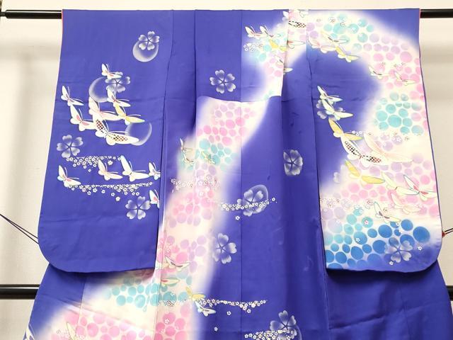 平和屋着物[]七五三　女の子　７歳　祝着　四つ身　襦袢セット　作家物　しゃぼん玉　花蝶文　暈し染め　金銀彩　逸品　DABA3819ma