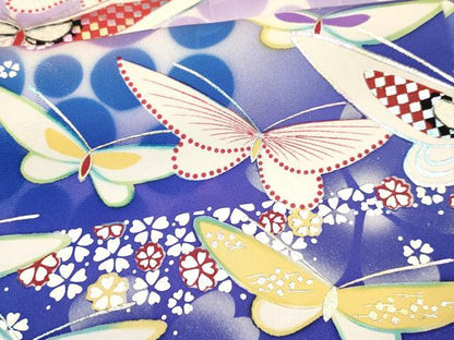 平和屋着物[]七五三　女の子　７歳　祝着　四つ身　襦袢セット　作家物　しゃぼん玉　花蝶文　暈し染め　金銀彩　逸品　DABA3819ma