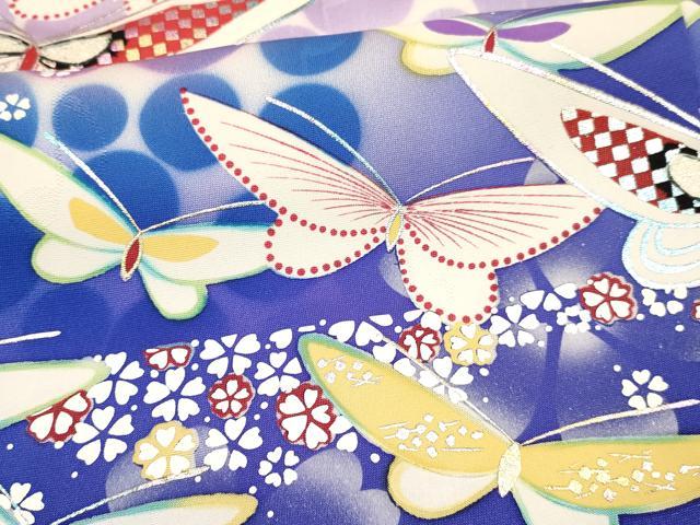 平和屋着物[]七五三　女の子　７歳　祝着　四つ身　襦袢セット　作家物　しゃぼん玉　花蝶文　暈し染め　金銀彩　逸品　DABA3819ma
