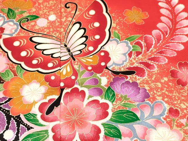 平和屋着物[]七五三　女の子　７歳　祝着　四つ身　長襦袢(単衣)セット　花蝶文　暈し染め　金彩　逸品　DABA3820ma