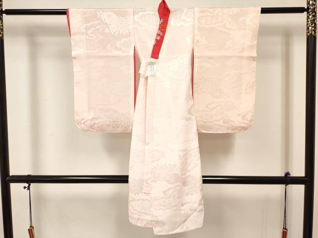 平和屋着物[]七五三　女の子　３歳　祝着　三つ身　長襦袢(袷・半衿刺繍)セット　糸車花文　暈し染め　金彩　逸品　DABA3822ma