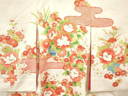 平和屋着物[]七五三　女の子　３歳　祝着　三つ身　長襦袢(袷)セット　刺繍　牡丹花文　金彩　逸品　DABA3823ma