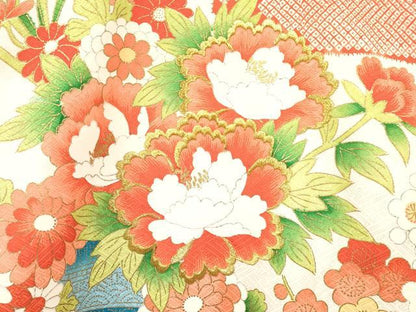 平和屋着物[]七五三　女の子　３歳　祝着　三つ身　長襦袢(袷)セット　刺繍　牡丹花文　金彩　逸品　DABA3823ma