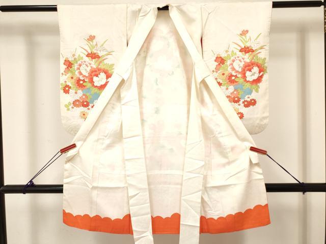 平和屋着物[]七五三　女の子　３歳　祝着　三つ身　長襦袢(袷)セット　刺繍　牡丹花文　金彩　逸品　DABA3823ma