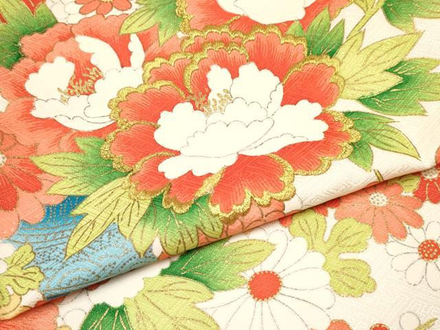 平和屋着物[]七五三　女の子　３歳　祝着　三つ身　長襦袢(袷)セット　刺繍　牡丹花文　金彩　逸品　DABA3823ma