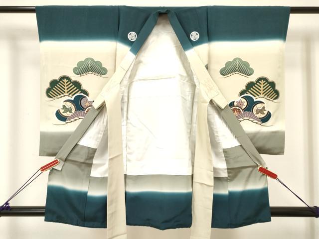 平和屋着物[]七五三　男の子　祝着・長襦袢(袷)セット　鷹　鷲　松取り宝尽くし文　暈し染め　金彩　逸品　DABA3826ma