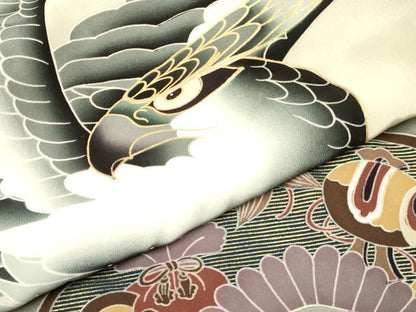 平和屋着物[]七五三　男の子　祝着・長襦袢(袷)セット　鷹　鷲　松取り宝尽くし文　暈し染め　金彩　逸品　DABA3826ma