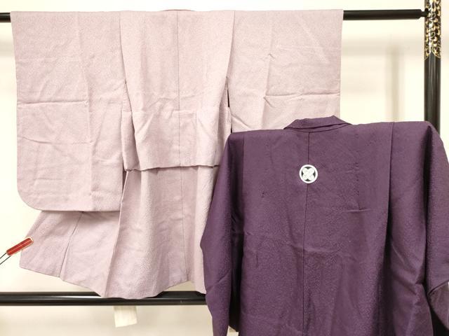 平和屋着物[]七五三　男の子　祝着・羽織セット　霞地紋　薄梅鼠色　紫鳶色　逸品　DABA3827ma