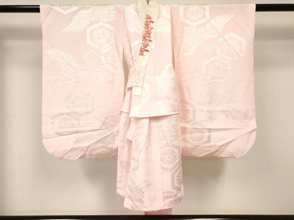 平和屋着物[]七五三　女の子　３歳　祝着　三つ身　長襦袢(袷・半衿刺繍)・被布セット　絞り　雲鼓花蝶文　金銀彩　逸品　DABA3829ma