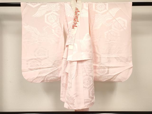 平和屋着物[]七五三　女の子　３歳　祝着　三つ身　長襦袢(袷・半衿刺繍)・被布セット　絞り　雲鼓花蝶文　金銀彩　逸品　DABA3829ma