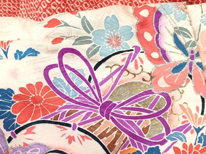 平和屋着物[]七五三　女の子　３歳　祝着　三つ身　長襦袢(袷・半衿刺繍)・被布セット　絞り　雲鼓花蝶文　金銀彩　逸品　DABA3829ma