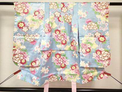 平和屋着物[]七五三　女の子　３歳　祝着　三つ身　長襦袢(単衣)・被布・巾着セット　牡丹花文　暈し染め　金彩　洗える着物　DABA3831ma