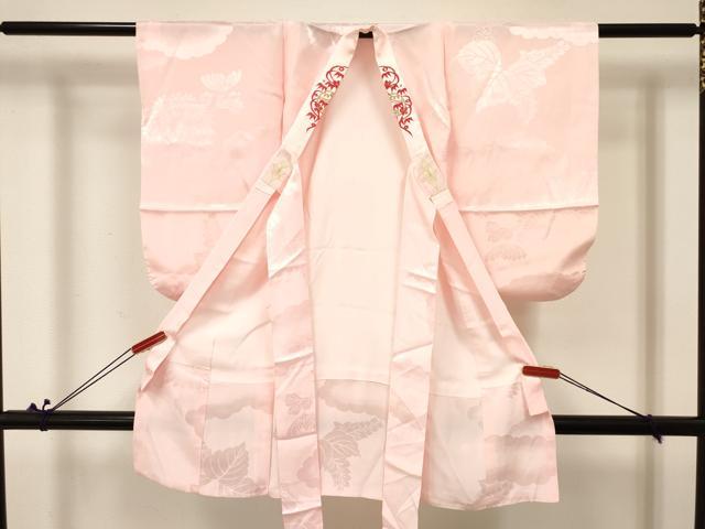 平和屋着物[]子供　女の子　長襦袢　袷　菊桐地紋　虹色　半衿刺繍　洗える着物　DABA3835ma