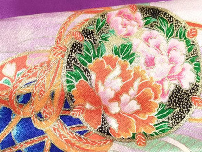 平和屋着物[]七五三　女の子　７歳　祝着　四つ身　長襦袢(単衣)セット　駒刺繍　立波鼓御所車花文　暈し染め　金彩　DABA3838ma