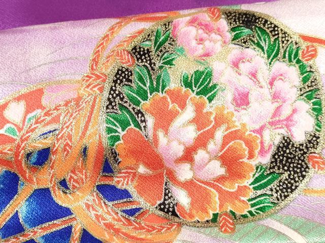 平和屋着物[]七五三 女の子 ７歳 祝着 四つ身 長襦袢(単衣)セット 駒刺繍 立波鼓御所車花文 暈し染め 金彩 DABA3838ma