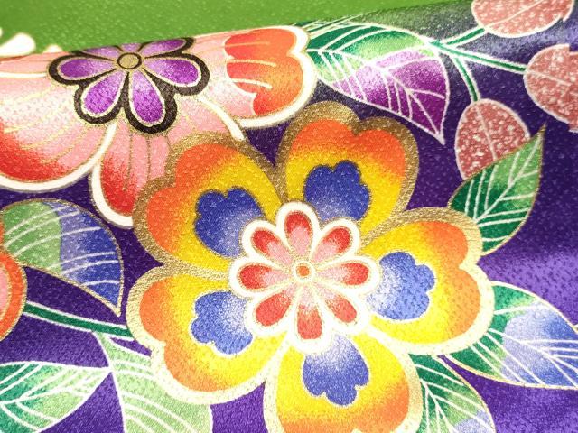 平和屋着物[]七五三　女の子　７歳　祝着　四つ身　長襦袢(単衣)セット　草花文　暈し染め　金彩　未使用　DABA3842ma