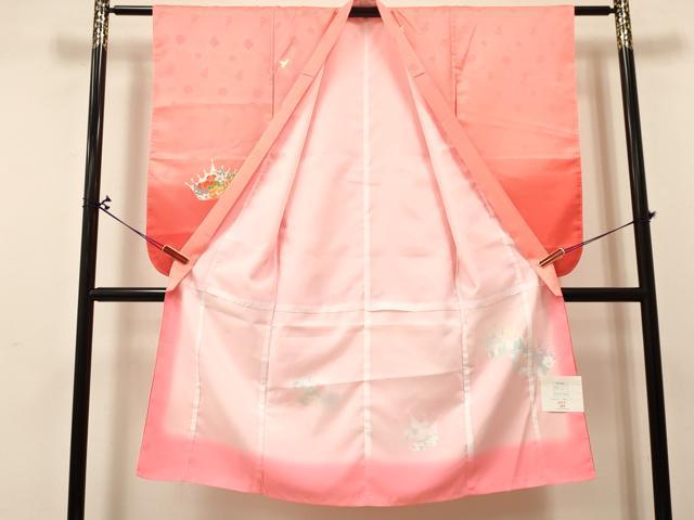 平和屋着物[]七五三　女の子　７歳　祝着　四つ身　長襦袢(単衣)セット　人物風景花文　暈し染め　金彩　洗える着物　未使用　DABA3845ma