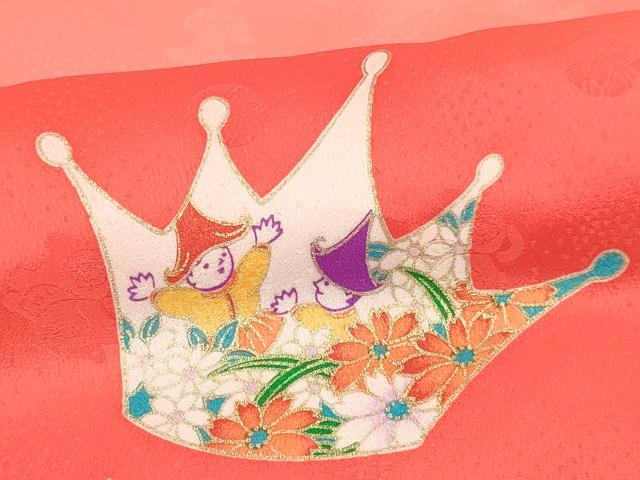 平和屋着物[]七五三　女の子　７歳　祝着　四つ身　長襦袢(単衣)セット　人物風景花文　暈し染め　金彩　洗える着物　未使用　DABA3845ma