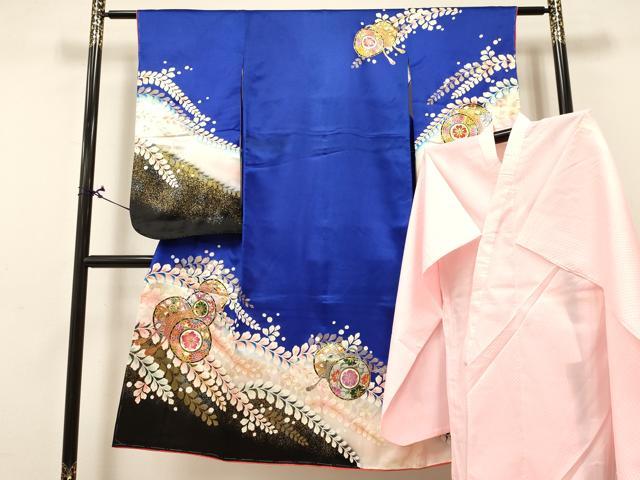平和屋着物[]七五三　女の子　７歳　祝着　四つ身　長襦袢(単衣)セット　鼓花文　暈し染め　金銀彩　逸品　DABA3849ma