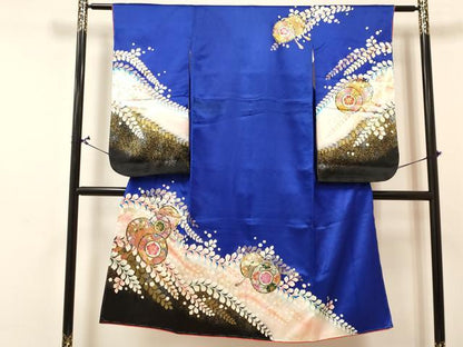 平和屋着物[]七五三　女の子　７歳　祝着　四つ身　長襦袢(単衣)セット　鼓花文　暈し染め　金銀彩　逸品　DABA3849ma