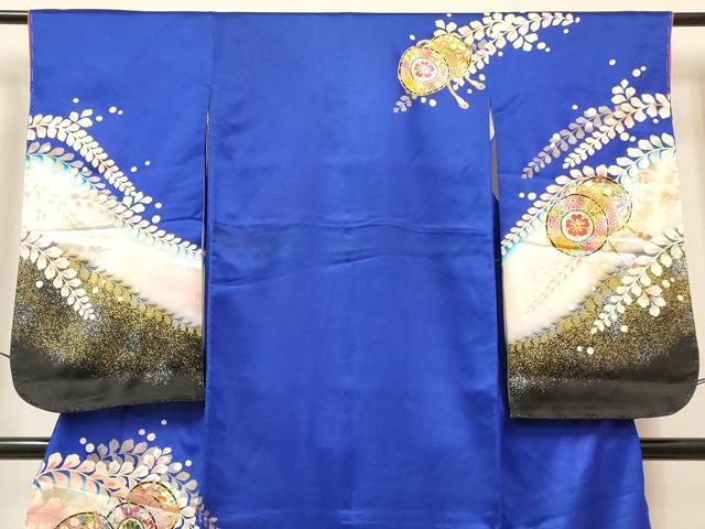 平和屋着物[]七五三　女の子　７歳　祝着　四つ身　長襦袢(単衣)セット　鼓花文　暈し染め　金銀彩　逸品　DABA3849ma