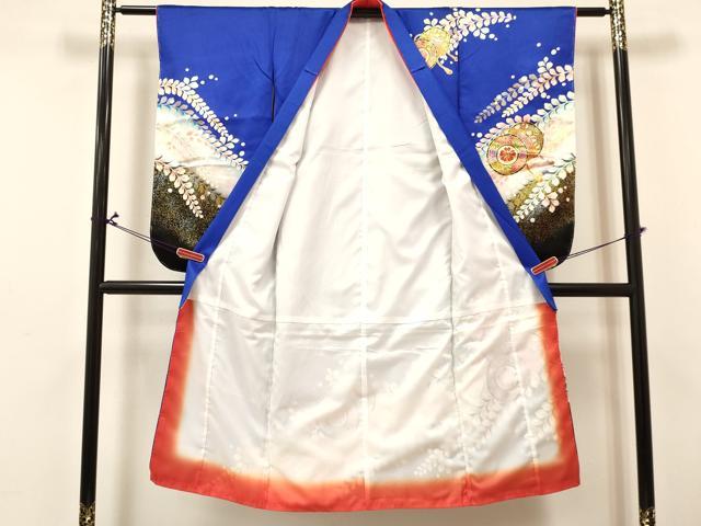 平和屋着物[]七五三　女の子　７歳　祝着　四つ身　長襦袢(単衣)セット　鼓花文　暈し染め　金銀彩　逸品　DABA3849ma