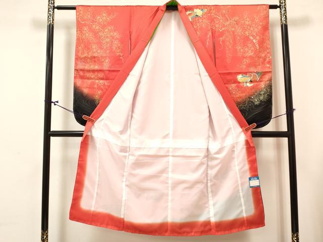 平和屋着物[]七五三　女の子　７歳　祝着　四つ身　長襦袢(単衣)セット　鴛鴦花文　暈し染め　金銀彩　逸品　DABA3850ma