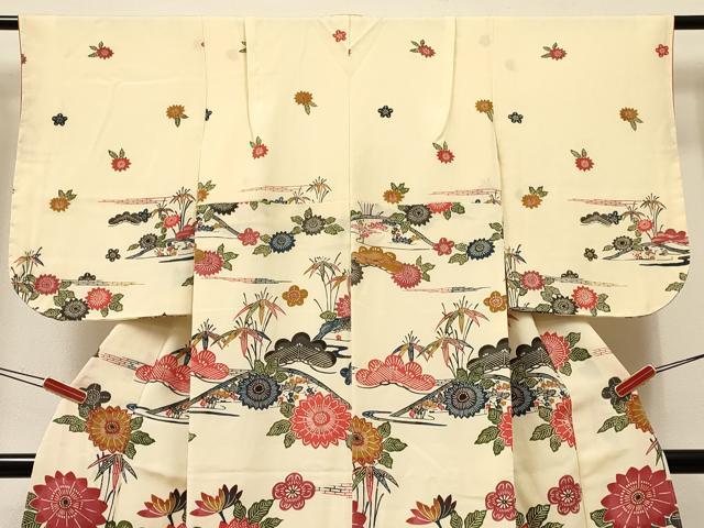 平和屋着物∵女の子 十三参り 子供 祝着 型染 吉祥花文 鬼しぼ縮緬 逸品 DABA3862ma