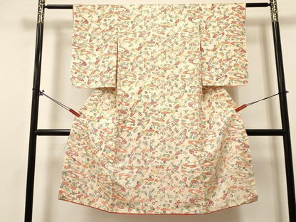 平和屋着物[]七五三　女の子　７歳　祝着　四つ身　型染　流水花文　逸品　DABA3867ma