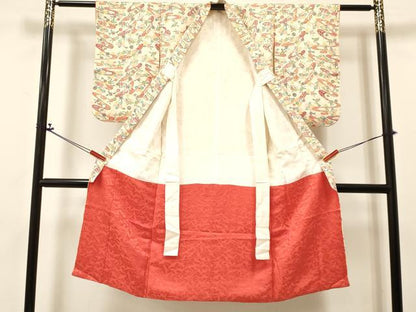 平和屋着物[]七五三　女の子　７歳　祝着　四つ身　型染　流水花文　逸品　DABA3867ma