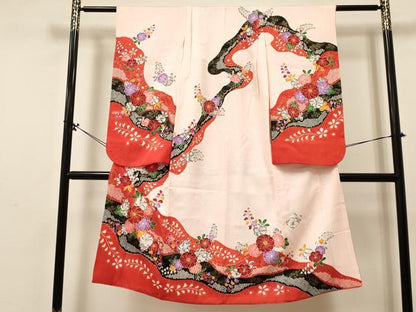 平和屋着物[]七五三　女の子　７歳　祝着　四つ身　駒刺繍　絞り　辻が花　金彩　DABA3868ma