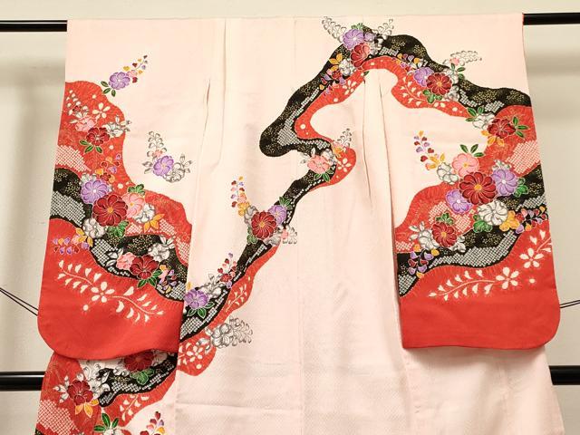 平和屋着物[]七五三　女の子　７歳　祝着　四つ身　駒刺繍　絞り　辻が花　金彩　DABA3868ma