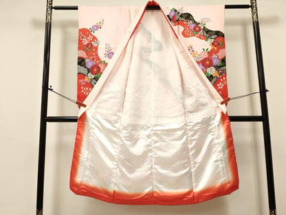 平和屋着物[]七五三　女の子　７歳　祝着　四つ身　駒刺繍　絞り　辻が花　金彩　DABA3868ma