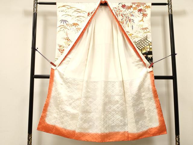 平和屋着物[]七五三　女の子　７歳　祝着　四つ身　駒刺繍　風景花文　金銀彩　逸品　DABA3869ma
