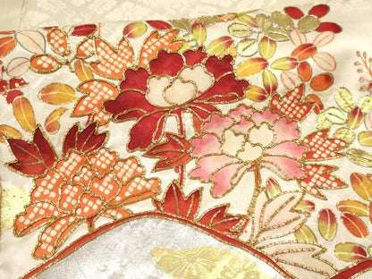 平和屋着物[]七五三　女の子　７歳　祝着　四つ身　駒刺繍　風景花文　金銀彩　逸品　DABA3869ma