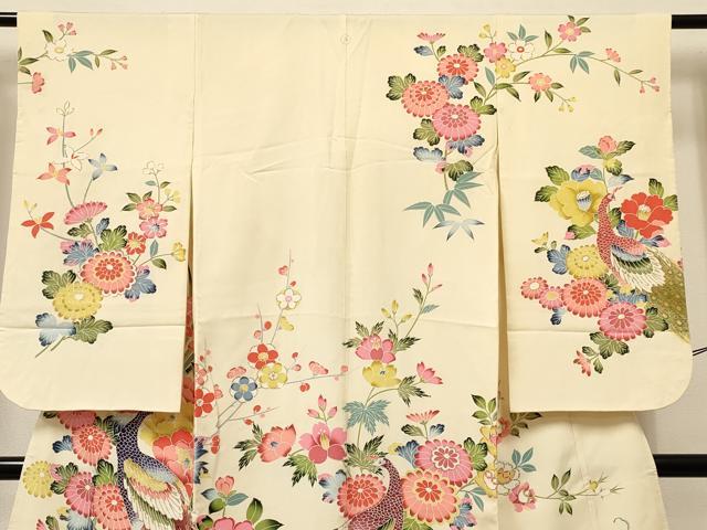 平和屋着物[]七五三　女の子　７歳　祝着　四つ身　友禅　孔雀花文　逸品　DABA3870ma