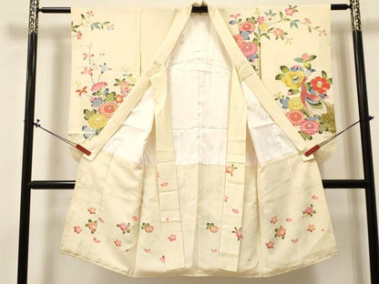 平和屋着物[]七五三　女の子　７歳　祝着　四つ身　友禅　孔雀花文　逸品　DABA3870ma