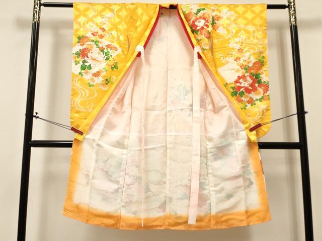 平和屋着物[]七五三　女の子　７歳　祝着　四つ身　駒刺繍　牡丹花文　金彩　DABA3871ma