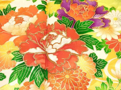 平和屋着物[]七五三　女の子　７歳　祝着　四つ身　駒刺繍　牡丹花文　金彩　DABA3871ma