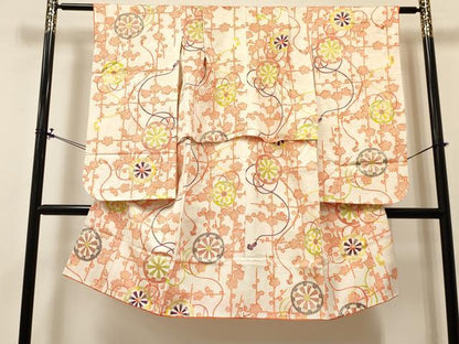 平和屋着物[]七五三　女の子　７歳　祝着　四つ身　源氏車槍梅文　金銀彩　逸品　DABA3872ma