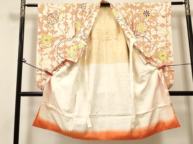 平和屋着物[]七五三　女の子　７歳　祝着　四つ身　源氏車槍梅文　金銀彩　逸品　DABA3872ma